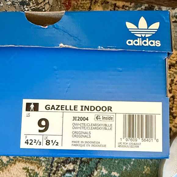 Adidas Gazelle Classic Off White and Clear Sky Blue Sneakers Sz 9 - Picture 11 of 12